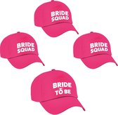 Vrijgezellenfeest dames petjes pakket - 1x Bride to Be roze + 9x Bride Squad roze - Vrijgezellen vrouw artikelen/ accessoires
