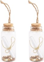 6x stuks decoratie hangers flesjes met perkament flessenpost 7,4 x 3 cm - Bruiloft decoratie/kerstversiering