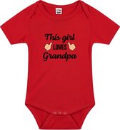 This girl loves grandpa tekst baby rompertje rood meisjes - Cadeau opa - Babykleding 92 (18-24 maanden)