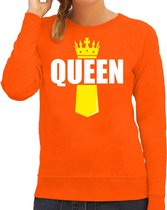Queen met kroontje Koningsdag sweater oranje - dames - Kingsday outfit / kleding / trui M