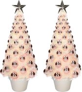 2x stuks complete kunstkerstbomen met lichtjes en ballen zalmroze - Kerstversiering - Kerstbomen - Kerstaccessoires - Kerstverlichting