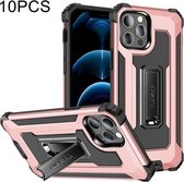 10 PCS Knight Jazz PC + TPU schokbestendige beschermhoes met opvouwbare houder voor iPhone 12/12 Pro (rosé goud)