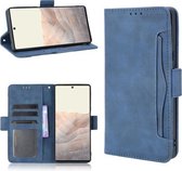 Voor Google Pixel 6 Skin Feel Kalf Patroon Horizontale Flip Leather Case met Houder & Kaartsleuven & Fotolijst (Blauw)