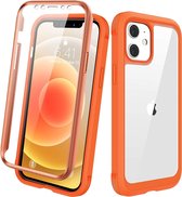 Miracase iPhone 12 hoesje, iPhone 12 pro case, met ingebouwde 9H gehard glas screenprotector, oranje
