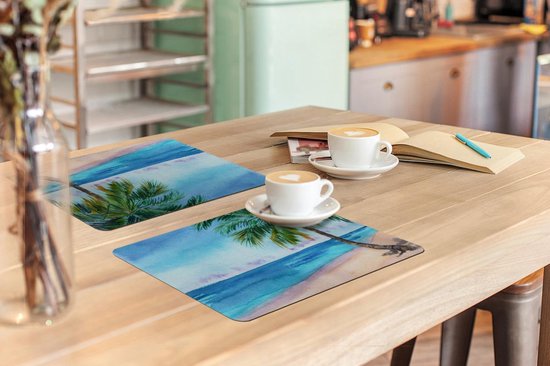 Set de table - Plage - Palmier - Mer - 45x30 cm - 6 pièces