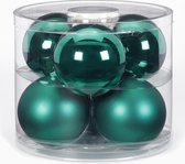 18x Donkergroene glazen kerstballen 10 cm glans en mat - Kerstboomversiering donkergroen