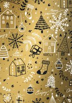 Inpakpapier Kerst  Goud Happy Holiday- Breedte 40 cm - 200m lang