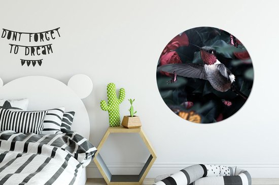 Cercle Mural - Cercle Mural Intérieur - Colibri - Papillons - Rose - ⌀ 90 cm - Décoration murale - Peintures Ronds