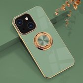 6D Galvaniseren Volledige dekking siliconen beschermhoes met magnetische ringhouder voor iPhone 13 Pro Max (groen)