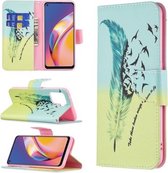 Voor OPPO A94 4G/Reno5 F/F19 Pro Gekleurd Tekenpatroon Horizontale Flip Lederen Case met Houder & Kaartsleuven & Portemonnee (Veer)