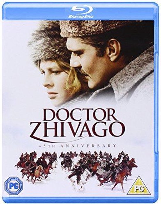 Blu-ray hoes van Doctor Zhivago met de gezichten van een man en een vrouw, en een cavalerie in de sneeuw.