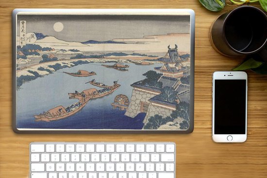 Sticker pour ordinateur portable - 15,6 pouces - La rivière Yodo au clair de lune - Peinture de Katsushika Hokusai