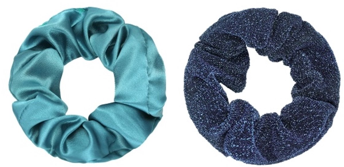 Scrunchie set van 2 | Blauw en glitter