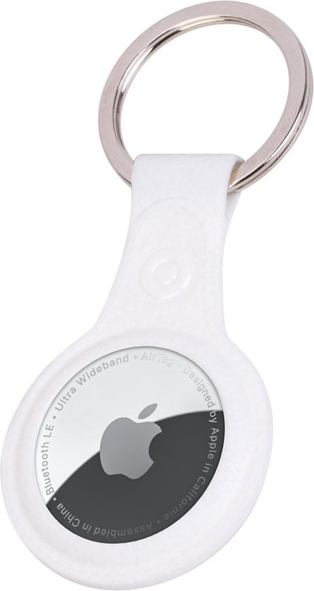 Hoesje Geschikt voor Apple AirTag Sleutelhanger Hoes Siliconen - Leder Look Hoesje Geschikt voor Apple AirTag-Sleutelhanger Hoesje Case - Wit