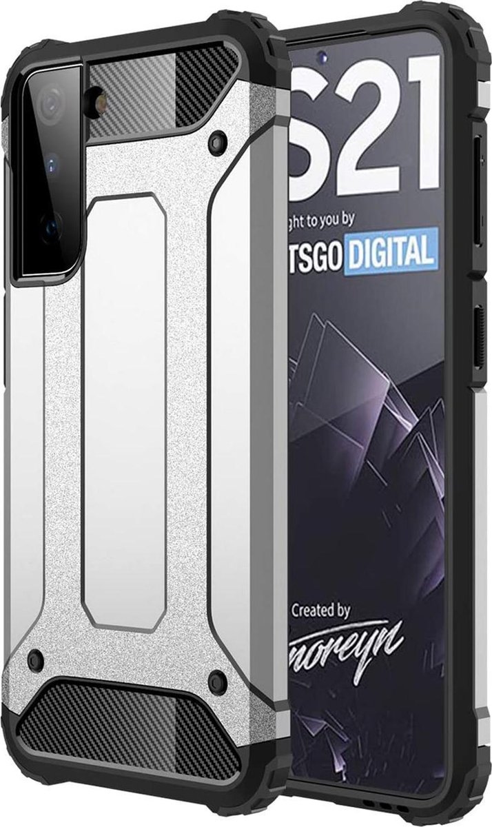 Hoesje Geschikt voor: Samsung Galaxy S21 Plus Armor Hybrid - Zilver