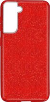 Samsung Galaxy S21 Plus Hoesje Glitters Siliconen TPU Case rood - BlingBling Cover