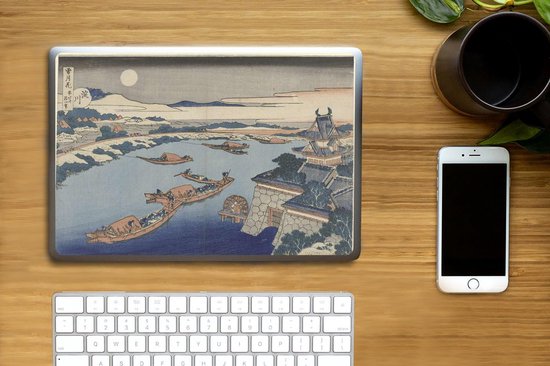 Sticker pour ordinateur portable - 10,1 pouces - La rivière Yodo au clair de lune - Peinture de Katsushika Hokusai - 25x18cm - Autocollants pour ordinateur portable - Skin pour ordinateur portable - Housse