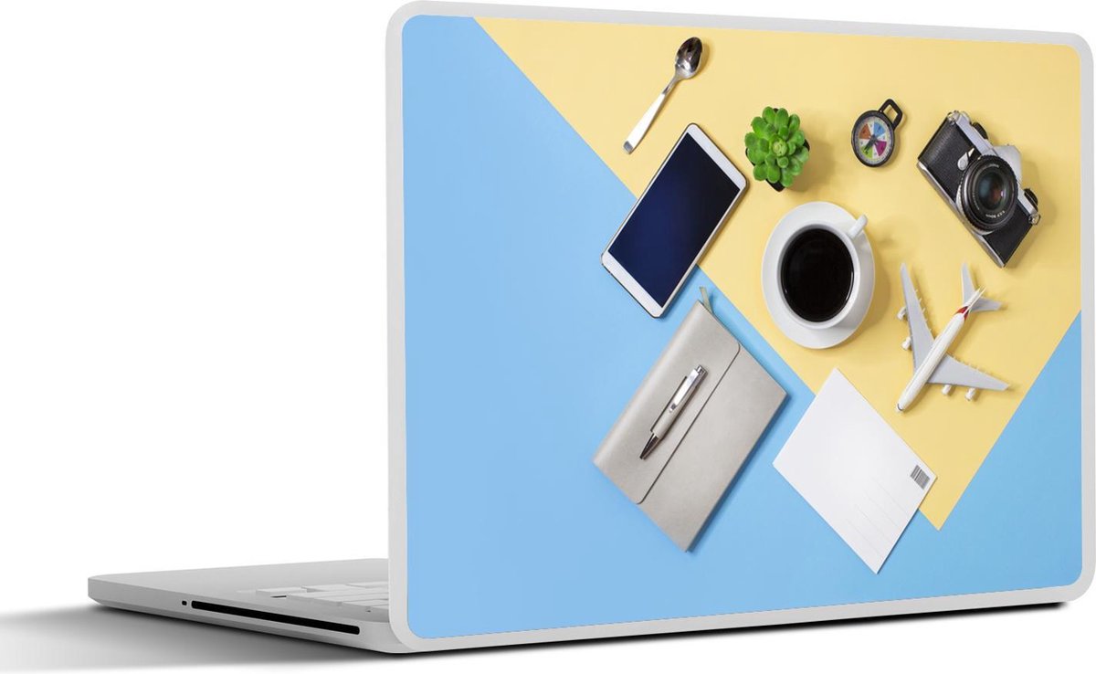 Afbeelding van product SleevesAndCases  Laptop sticker - 10.1 inch - Knolling lay-out van apparaten die je meeneemt op reis