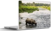 Laptop sticker - 14 inch - Neushoorn in het water - 32x5x23x5cm - Laptopstickers - Laptop skin - Cover