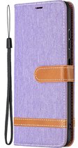 Hoesje geschikt voor Samsung Galaxy A72 - Bookcase - Pasjeshouder - Portemonnee - Vintage - Stof - Kunstleer - Paars