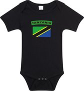 Tanzania baby rompertje met vlag zwart jongens en meisjes - Kraamcadeau - Babykleding - Tanzania landen romper 92 (18-24 maanden)