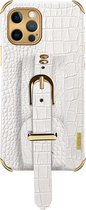 iPhone 12 Mini Back Cover Hoesje met Handvat - PU Leer - Backcover - Apple iPhone 12 Mini - Wit