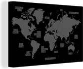 Canvas Wereldkaart - 30x20 - Wanddecoratie Egale eenvoudige wereldkaart - zwart wit