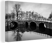Canvas Schilderij Keizersgracht Amsterdam - zwart wit - 90x60 cm - Wanddecoratie