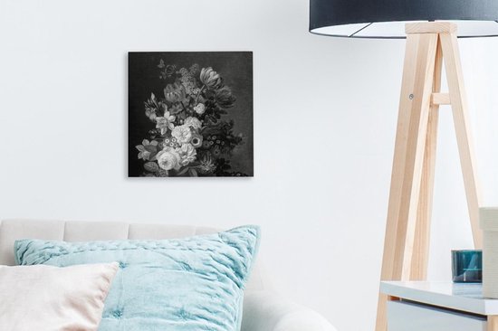Tableau sur toile Nature morte aux fleurs - Peinture de Eelke Jelles Eelkema - noir et blanc - 20x20 cm - Décoration murale
