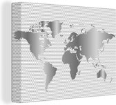 Canvas Wereldkaart - 40x30 - Wanddecoratie Wereldkaart Golven - zwart wit