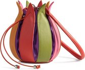 By lin Medium Schoudertas Dames - Leer - Gebloemd - Tulip Classic - Orange/lime/pink/yellow/violet