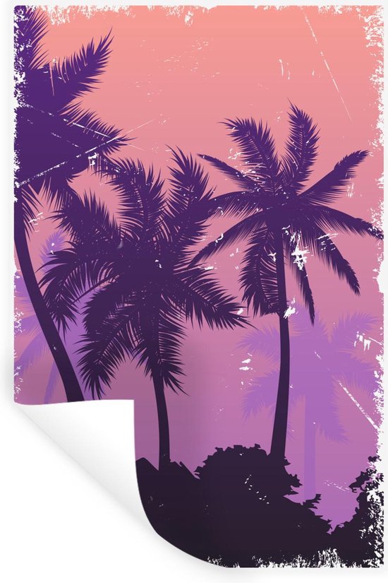 Muurstickers - Sticker Folie - Palmboom - Nacht - Zomer - Illustratie - 20x30 cm - Plakfolie - Muurstickers Kinderkamer - Zelfklevend Behang - Zelfklevend behangpapier - Stickerfolie