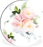 WallCircle - Cercle Mural - Cercle Mural - Roses - Aquarelle - Wit - Aluminium - Dibond - 140x140 cm - Intérieur et Extérieur