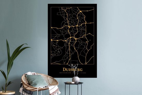 Stickers Stickers muraux - Carte - Duisburg - Or - Zwart - 80x120 cm - Feuille adhésive