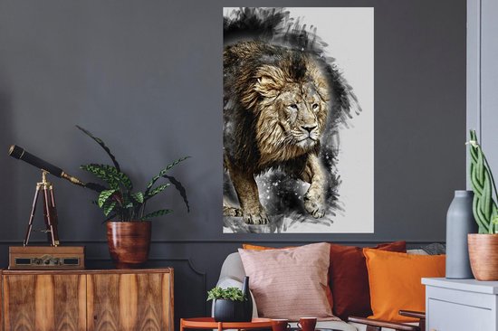 Stickers muraux - Illustration - Lion - Zwart - 80x120 cm - Feuille adhésive