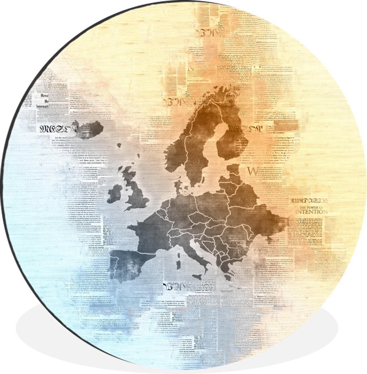 WallCircle - Wandcirkel - Muurcirkel - Kaarten - Europa - Waterverf - Krant - Aluminium - Dibond - 140x140 cm - Binnen en Buiten