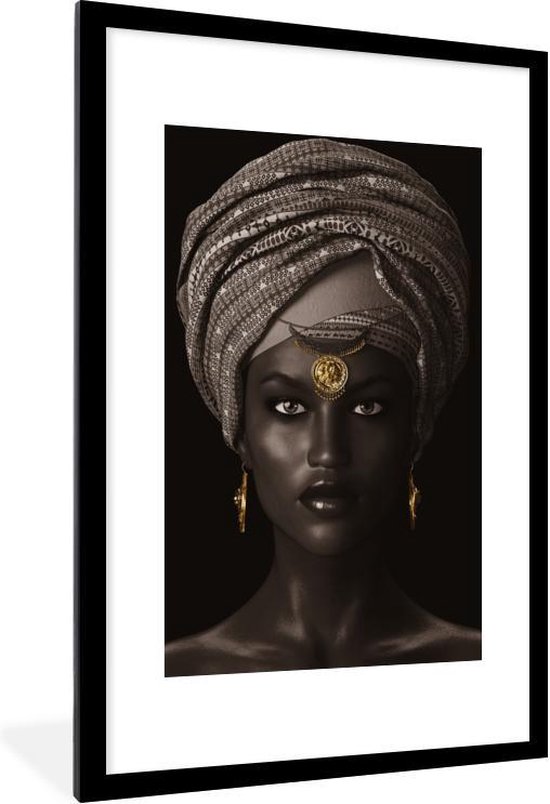 Fotolijst incl. Poster - Vrouw - Afrikaans - Goud - 80x120 cm - Posterlijst