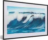 Fotolijst incl. Poster - Golf - Zee - Waterverf - 60x40 cm - Posterlijst