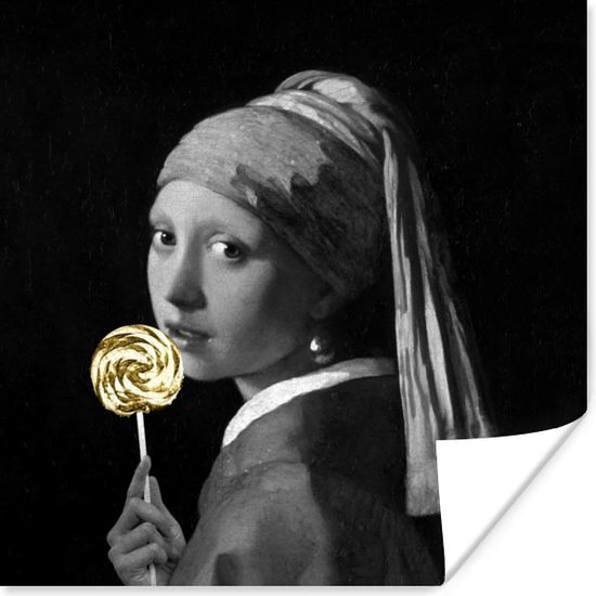 Poster Meisje met de parel - Vermeer - Snoep - 50x50 cm