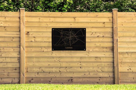Posters de jardin extérieur Carte - Leipzig - Or - Zwart - Simple - 90x60 cm - Toile de jardin