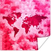 Poster Wereldkaart - Kleuren - Roze - 75x75 cm