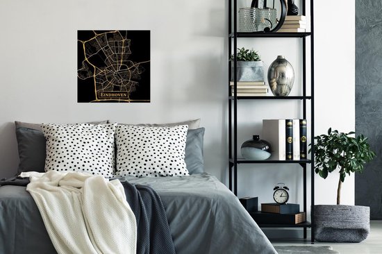 Affiche Carte - Eindhoven - Or - Zwart - 50x50 cm