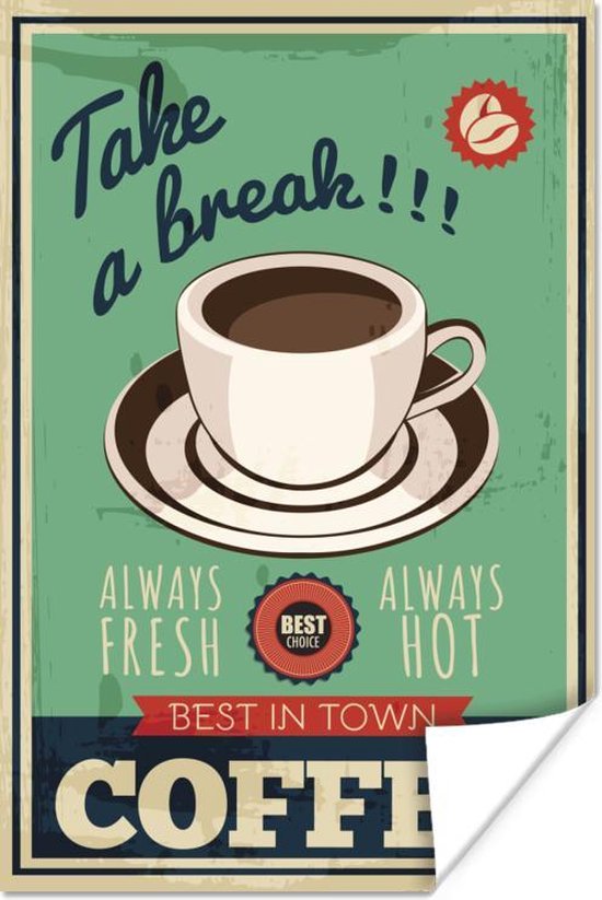 Poster Koffie - Vintage - Quote - 20x30 cm