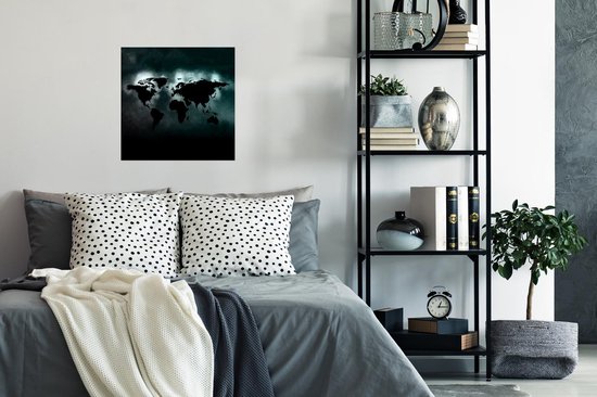 Décoration murale - Wereldkaart - Zwart - Lumière - 50x50 cm - Affiche