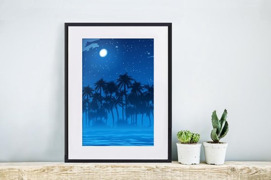 Cadre photo avec affiche - Ciel étoilé - Palmier - Mer - 30x40 cm - Cadre pour affiche