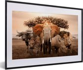 Cadre photo avec affiche - Animaux - Éléphant - Lion - 60x40 cm - Cadre pour affiche