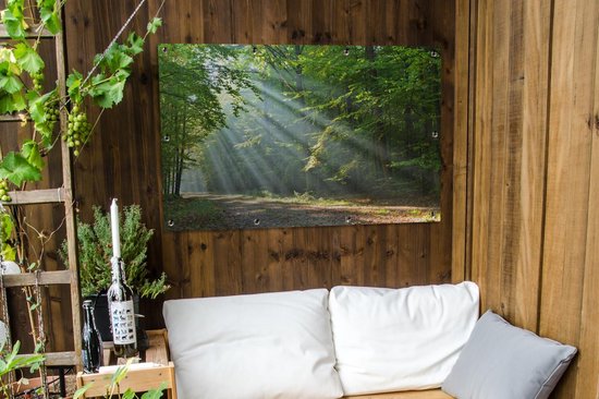 Tuinposter 120x80 cm - Tuindecoratie Lente - Bos - Boom - Poster voor in de tuin - Buiten decoratie - Schutting tuinschilderij - Tuindoek muurdecoratie - Wanddecoratie balkondoek