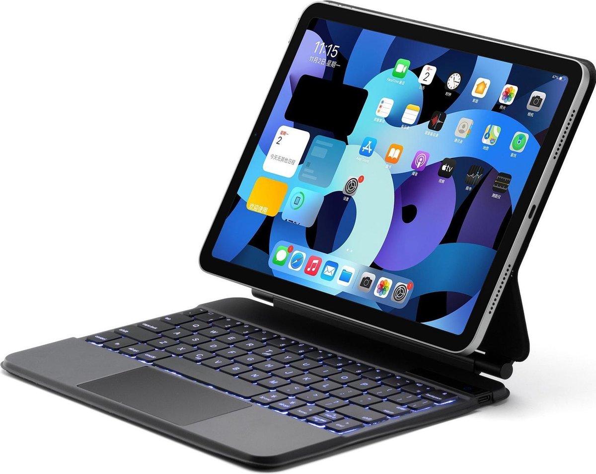 iPad Pro 11 (2018/2020/2021) case - Bluetooth Toetsenbord hoes - met Touchpad & Toetsenbordverlichting - Zwart