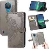 Voor Nokia 1.4 Mandala Bloem Reliëf Horizontale Flip Lederen Case met Beugel / Kaartsleuf / Portemonnee / Lanyard (Grijs)