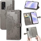 Voor Vivo S9e Mandala Bloem Reliëf Horizontale Flip Lederen Case met Beugel / Kaartsleuf / Portemonnee / Lanyard (Grijs)